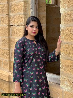 2 Pcs Women's Stitched Linen Printed Suit