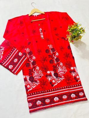 2 Pcs Women's Stitched Linen Printed Suit