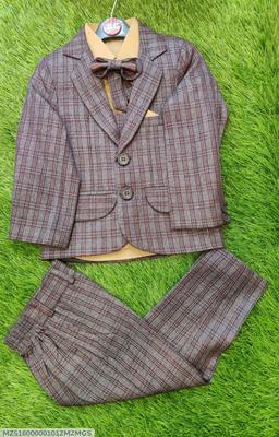 4 Pcs Boy's Stitched Cotton Plain Pant Coat