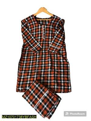 2 Pcs Women's Stitched Falalen Checked Suit