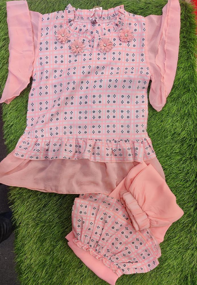 Girl's Chiffon Shirt And Trouser Set