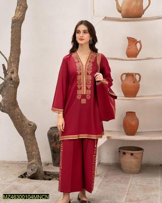 3 Pcs Women's Stitched Linen Printed Suit