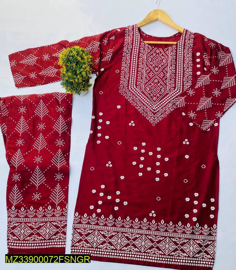 Chunri Style Printed Linen Stitched Suit