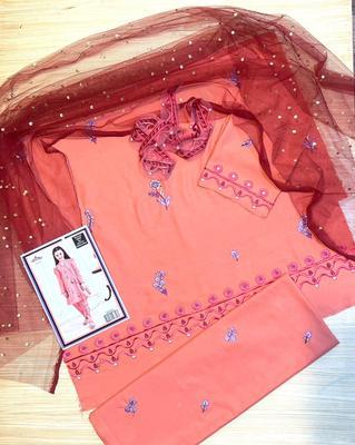 3 Pcs Girl's Dhanak Embroidered Unstitched Suit