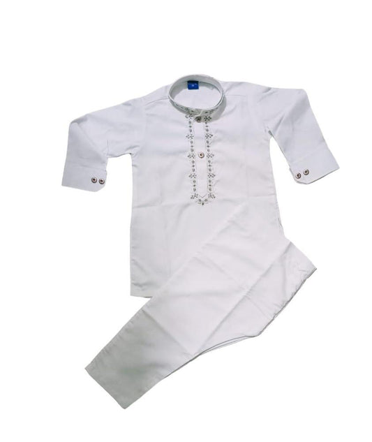 2 Pcs Boy's Wash And Wear Embroidered Kurta And Shalwar Suit