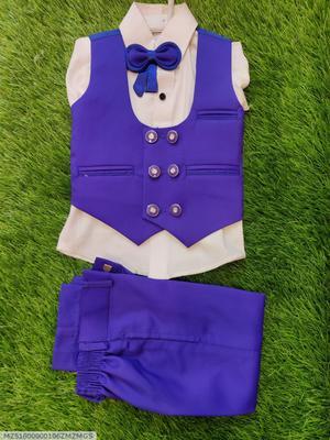 3 Pcs Boy's Stitched Cotton Plain Tuxedo Suit