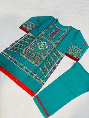 2 Pcs Women's Stitched Cotton Embroidered Shirt And Trouser