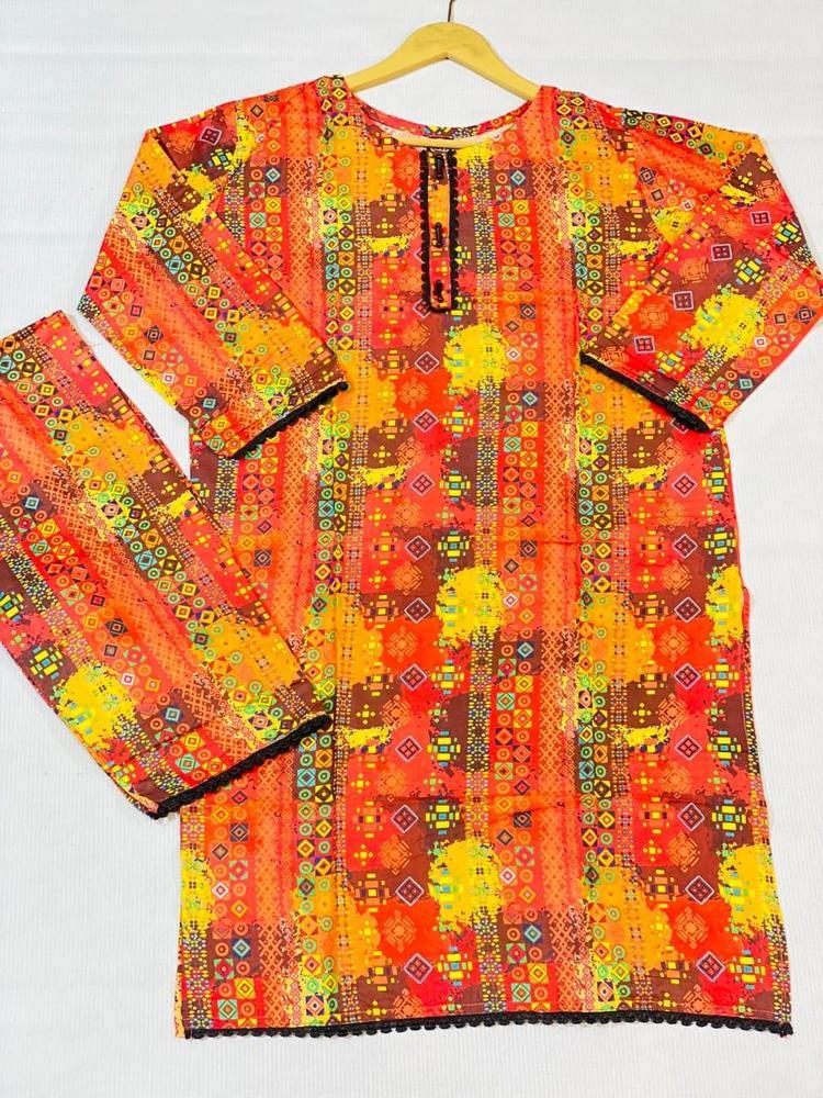 2 Pcs Women's Stitched Lawn Digital Print Shirt And Trouser