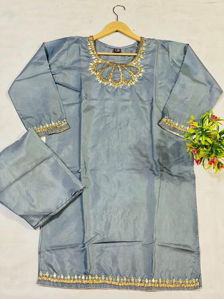 2 Pcs Women's Stitched Katan Silk Embroidered Suit