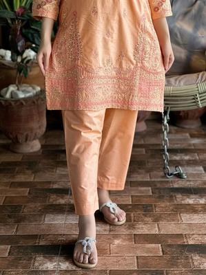 2 Pcs Women's Stitched Cotton Embroidered Shirt And Trouser