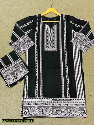 2 Pcs Women's Stitched Linen Block Print Suit