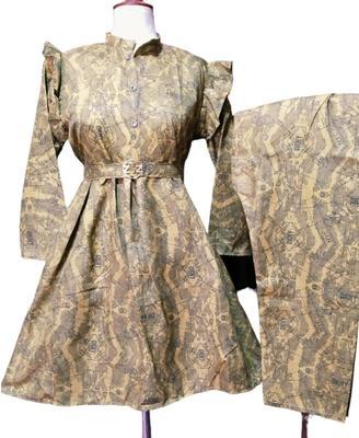 2 Pcs Women's Stitched Cotton Printed Frock And Trouser