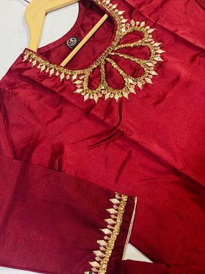 2 Pcs Women's Stitched Katan Silk Embroidered Suit