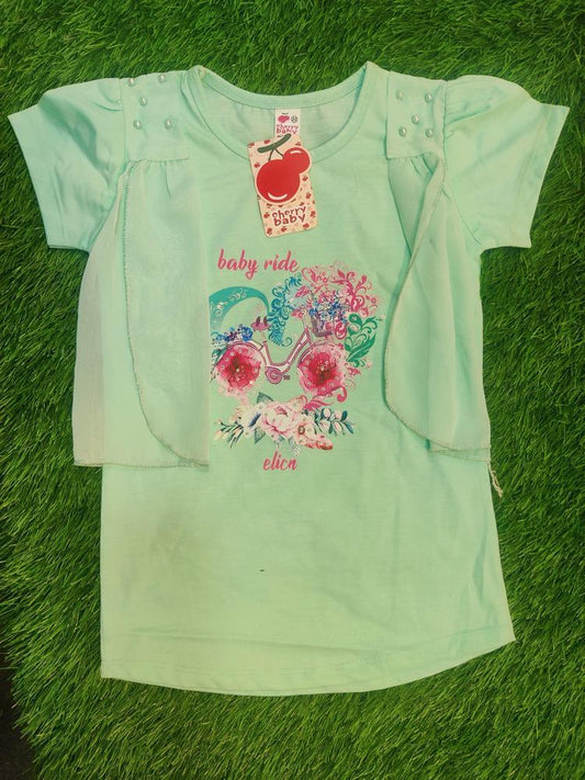 Girl's Stitched Blended Printed T-Shirt