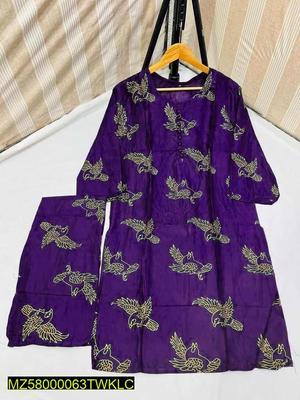 2 Pcs Women's Stitched Linen Printed Suit