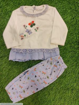 Baby Girl Blended Embroidered Frock And Trouser Set