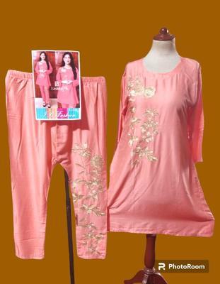 2 Pcs Women's Stitched Linen Zari Tilla Embroidered Shirt And Trouser