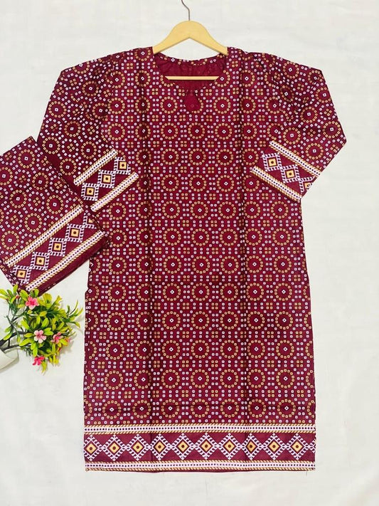 2 Pcs Women's Stitched Lawn Printed Suit