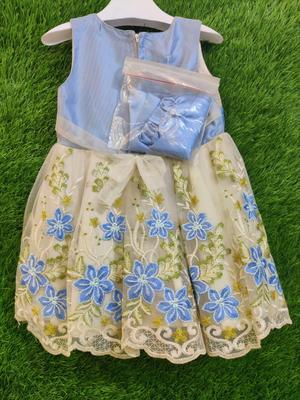 1 Pc Girl's Stitched Net Embroidered Frock