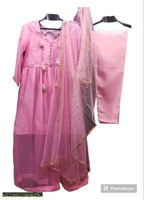 3 Pcs Women's Stitched Chiffon Plain Suit