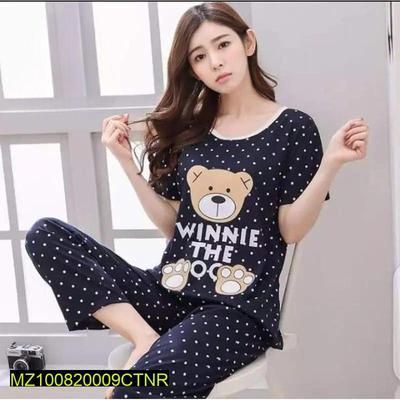 2 Pcs Women's Stitched Cotton Jersey Winnie The Poo Printed Night Suit