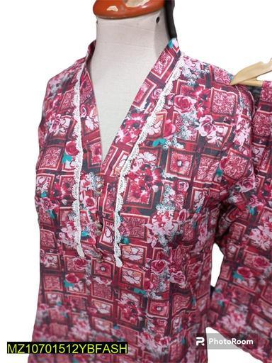 2 Pcs Women's Stitched Linen Printed Suit