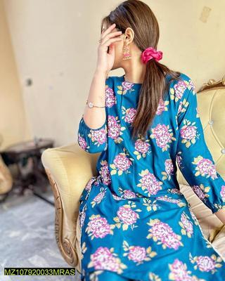 2 Pcs Women's Stitched Arabic Lawn Printed Shirt And Trouser