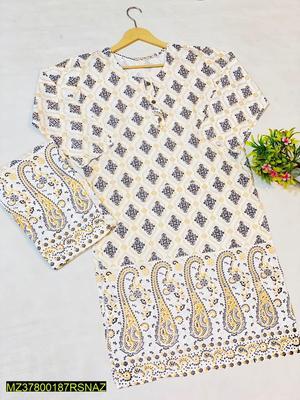 2 Pcs Women's Stitched Linen Printed Suit