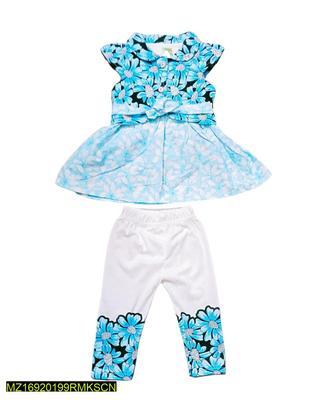 Baby Girl's Cotton Printed Frock And Trouser Set