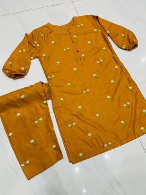 2 Pcs Women's Stitched Arabic Lawn Embroidered Shirt And Trouser