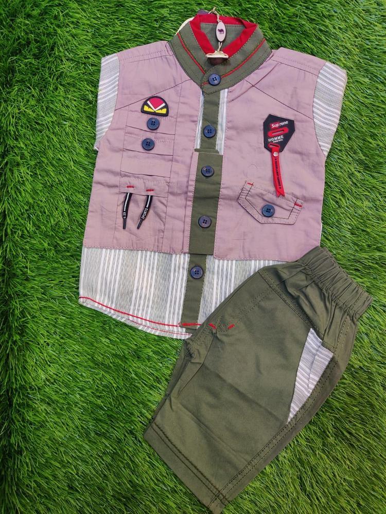 Baby Boy's Cotton Embroidered Shirt & Shorts Set