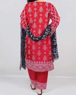 3 Pcs Women's Stitched Katan Silk Printed Suit