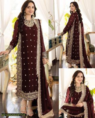 3 Pcs Women's Stitched Crinkle Chiffon Embroidered Suit