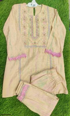 2 Pcs Girl's Cotton Lawn Embroidered Shirt And Trouser Suit