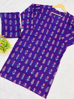 2 Pcs Women's Stitched Linen Printed Suit