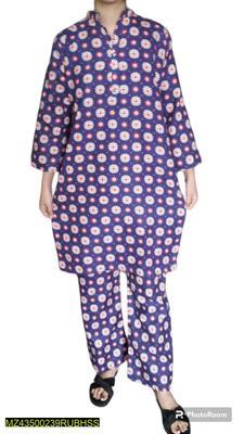 2 Pcs Women's Stitched Wool Printed Suit