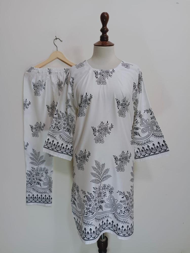 2 Pcs Women's Stitched Lawn Printed Shirt And Trouser