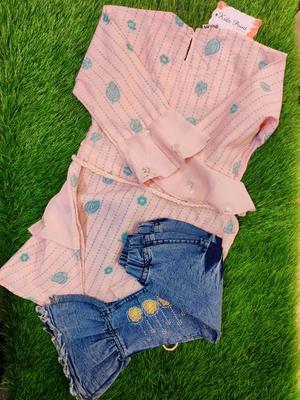 Girl's Cotton Embroidered Shirt And Trouser Set