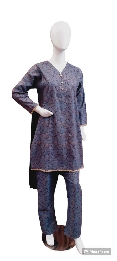 2 Pcs Women's Stitched Cotton Printed Shirt And Trouser