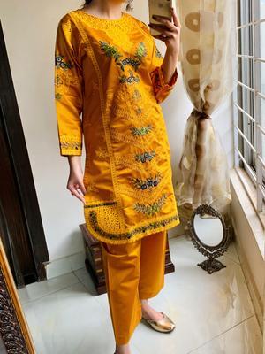 2 Pcs Women's Stitched Khaadi Net Embroidered Suit