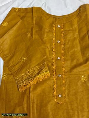 2 Pcs Women's Stitched Cotton Chikankari Embroidered Shirt And Trouser