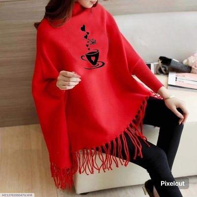 Women's Fleece Cup Printed Poncho Cape Shawl