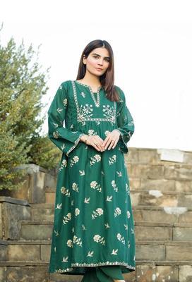 2 Pcs Women's Stitched Arabic Lawn Printed Shirt And Trouser