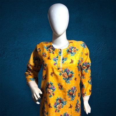 2 Pcs Women's Stitched Cotton Printed Shirt And Trouser