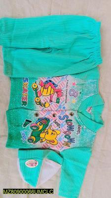 3 Pcs Kid's Stitched Fleece Printed Shirt And Trouser Set