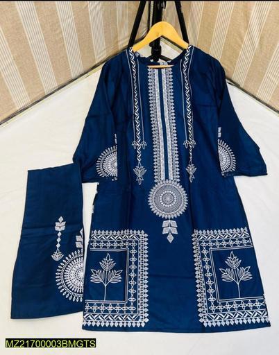 2 Pcs Block Print Womens Stitched Linen Suit