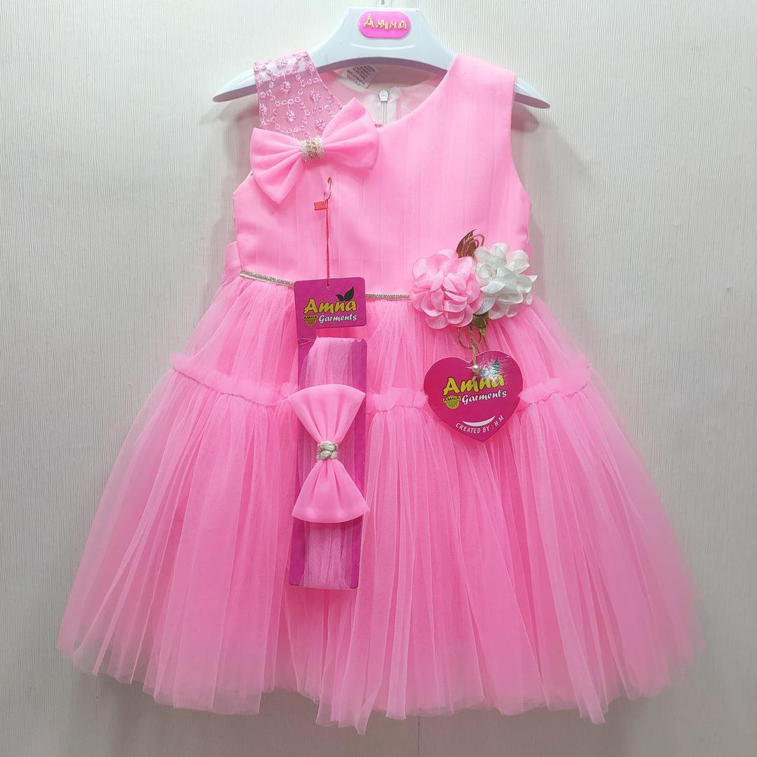 2 Pcs Girl's Stitched Net Plain Frock