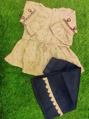 2 Pcs Girl's Cotton Lawn Embroidered Shirt And Trouser Suit