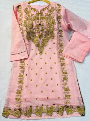 2 Pcs Women's Stitched Paper Cotton Embroidered Suit