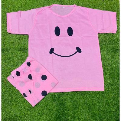 2 Pcs Women's Stitched Cotton Jersey Printed Night Suit - Pink